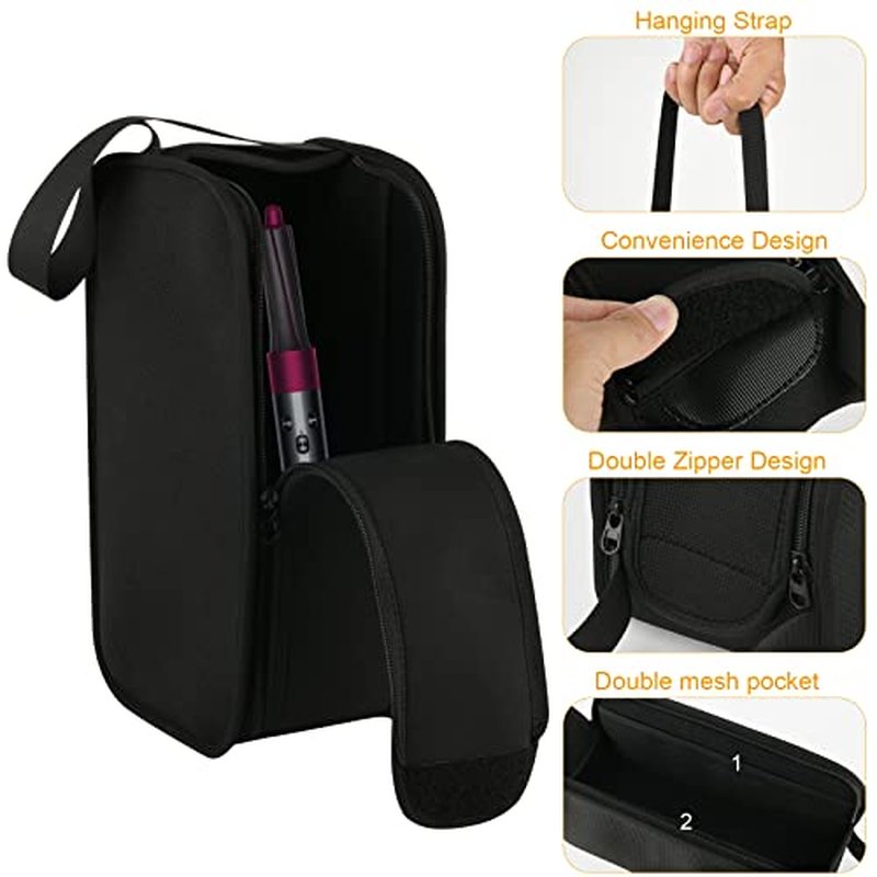 Beautyflier Travel Case Compatible with Dyson Airwrap Styler, Hair Dryer Brush Holder Portable Storage Bag Travel Organizer for Airwrap Styler and Attachments, Black Carrying Case for Shark Flexstyle