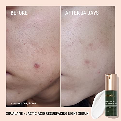 BIOSSANCE Squalane + Lactic Acid Night Serum - Vegan Exfoliating & Anti-Aging Treatment
