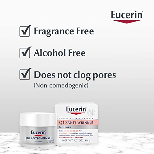 Eucerin Sensitive Skin Q10 Anti-Wrinkle Face Cream 1.7 oz Pack of 3 - Fragrance-Free, Non-Irritating