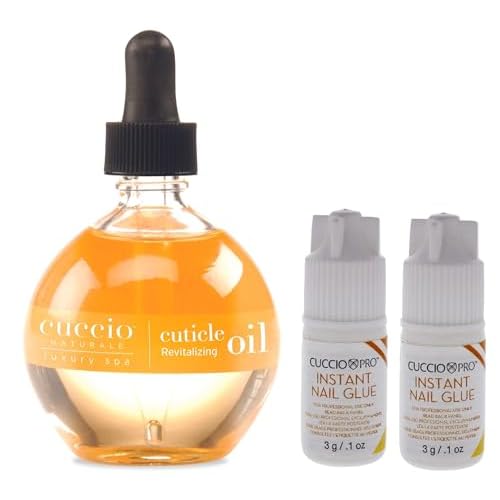 Cuccio Fake Nail Essentials Kit: Super Strong Instant Nail Glue (0.20 oz) & Milk and Honey Cuticle Oil (2.3 oz) for Press-On & Acrylic Nails ? Long-Lasting Hold & Nourishing Cuticle Care