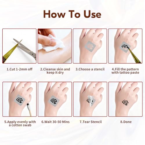 136 Pieces Henna Tattoo Stencil Kit, Temporary Tattoos Stencils Kit with 6 Pcs (Brown/Black/Red) Ink, DIY Face Body Art Painting Kit for Festivals Wedding Party