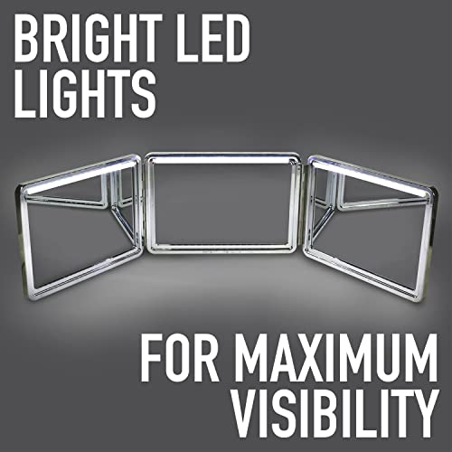 Self-Cut System Heaven Lights 3-Way Mirror with LED Lights, Foldable Travel Mirror for Men’s Haircuts