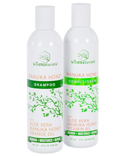 Wild Naturals Manuka Honey Shampoo & Conditioner Set - 8 Fl Oz x 2, Moisturizing & Soothing for Sensitive & Color-Treated Hair