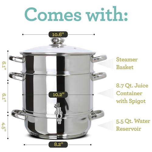Stainless Steel Steam Juicer for Fruits Vegetables & Canning - 8 Qt. Container
