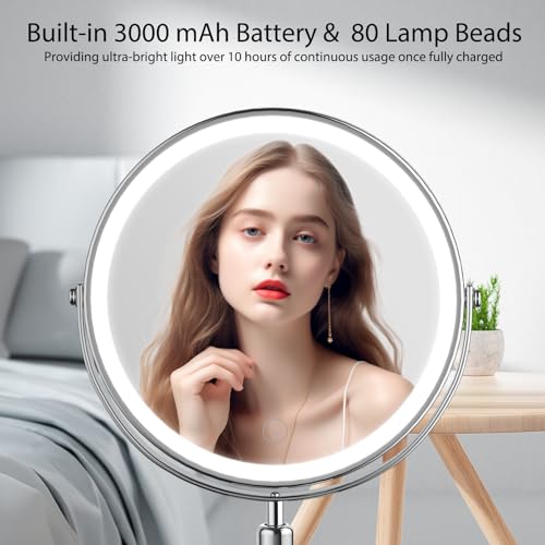 GioeDa Lighted Makeup Mirror with 10x Magnification, Adjustable Height & Brightness