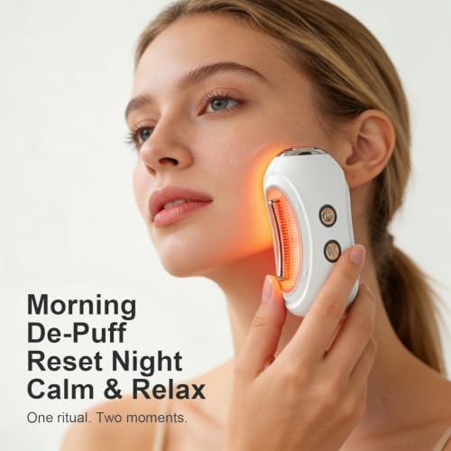 Face Massager Tool with Red Light & Gua Sha for Lifting & De-Puffing - White