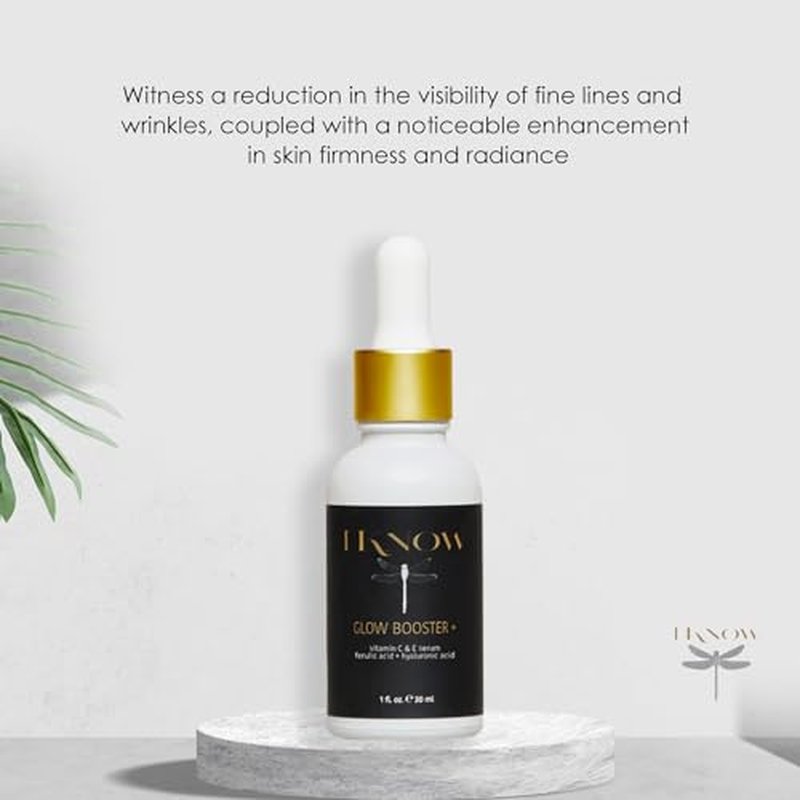IKNOW Glow Booster+ Vitamin C and E Serum, Hyaluronic Acid Serum for Face, Facial Serum for Glow Up, Hydrating Serum for Dark Spots, Fine Lines and Wrinkles (1 oz)