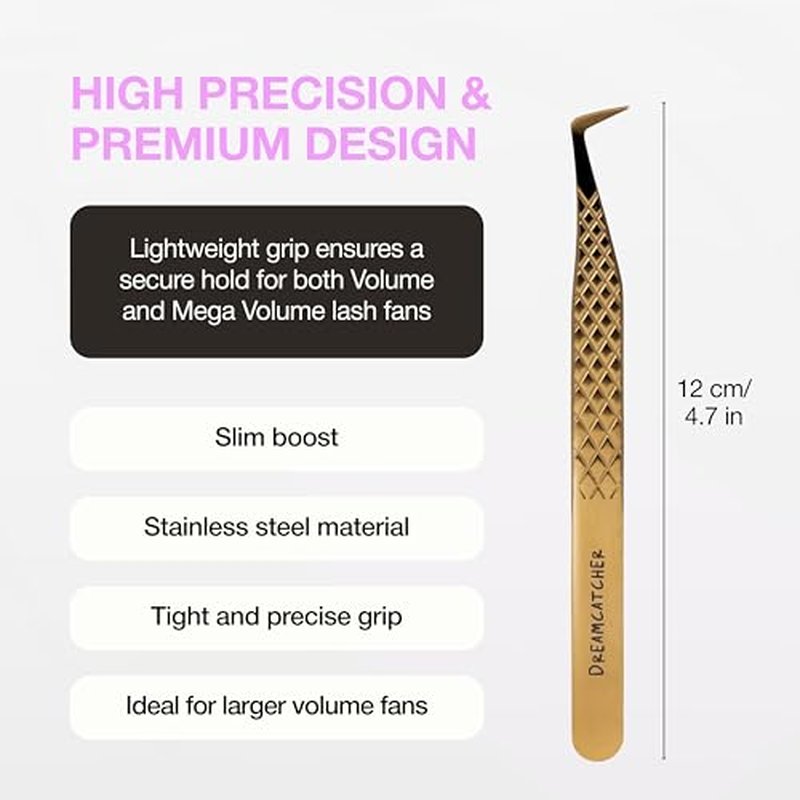 Curacoro Lash Tweezers for Eyelash Extensions - LashSmith Slim Boost Tweezer for Volume & Mega Volume