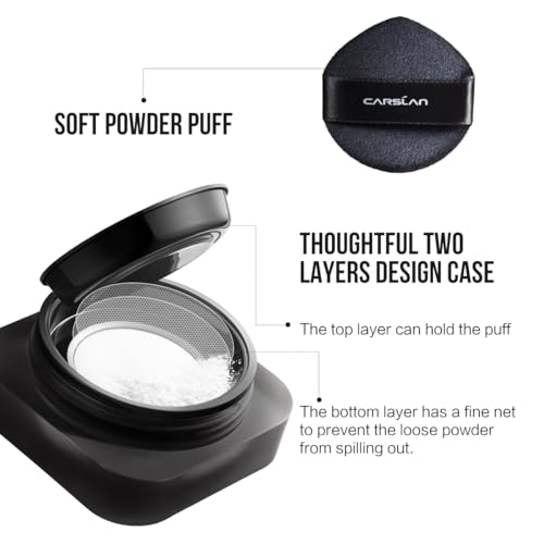 CARSLAN Soft Focus Loose Setting Powder, Waterproof, Matte, Oil Control, Shine Free, Talc-Free Face Powder Makeup, 24H Longwear Finishing Powder, N01 Natural for Medium & Tan