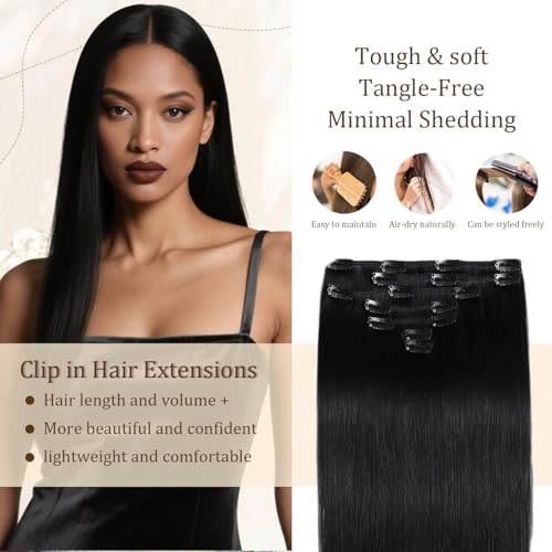 Black Clip-In Hair Extensions 28 Inch 120g Natural Human Hair for Black Women