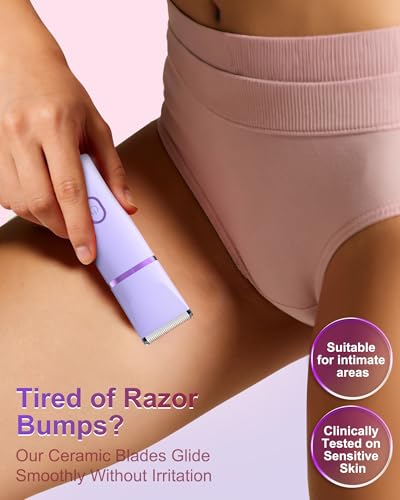 Women's Bikini Trimmer 2-in-1 Waterproof Body Shaver with Narrow & Wide Blades - Lavender