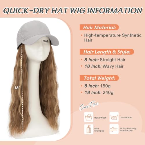Adjustable Baseball Cap Wig with Breathable Mesh for 18 Inch Medium Brown Dark Blonde Hair - Grey Cap