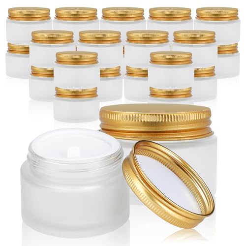 RAMFIYN 24 Pack 2oz Frosted Glass Cosmetic Jars with Gold Lids — Sample & Travel Containers