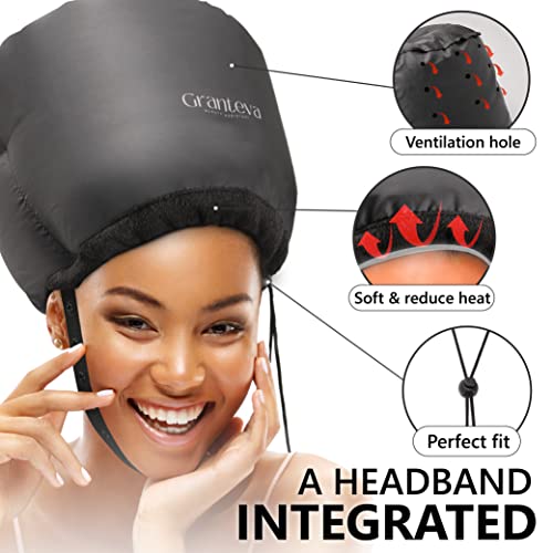 Hooded Hair Dryer with Headband - Diffuser Cap for Curly Hair, Faster Drying