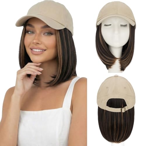 SEGOHAIR 6 Inch Baseball Cap Wig for Women Dark Brown & Blonde Mix Adjustable Synthetic Hair Extensions