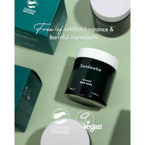 SanDaWha SKINCURE Vegan Seaweed Mud Mask, Korean skincare Blackhead Remover Clay Mask for Pore Cleansing with Kaolin & Bentonite, Oil Control & Gentle Exfoliation, 3.5oz