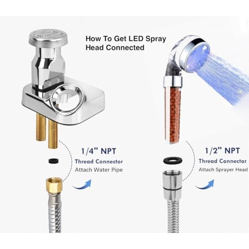 Socila LED Sprayer Head Color Changing for Shampoo Bowl Salon, Spray Head High Pressure Auto Color Changing For Dry & Frizz Hair With Stainless Steel Hose 1/2" to 1/4 Nut