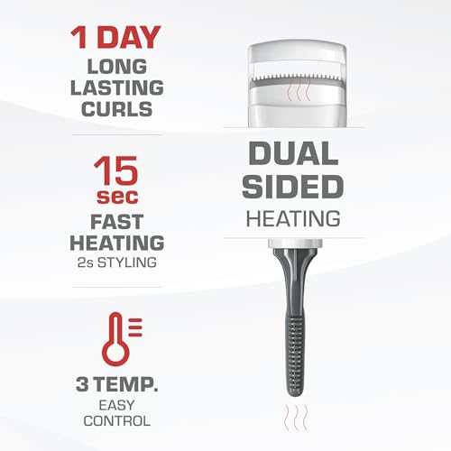 Red by Kiss Dual Heated Eyelash Curler & Wand (2-in-1), Fast Heat Mini Travel Electric Lash Curler with USB-C, Silicone Comb, LED Display, 24 Hours Long Lasting, 3 Heating Mode (White)