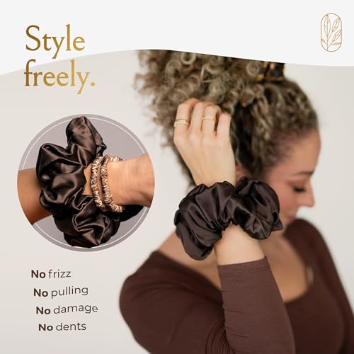 Oversized Mulberry Silk Scrunchies for Women - 1 Pack of 1 - Espresso