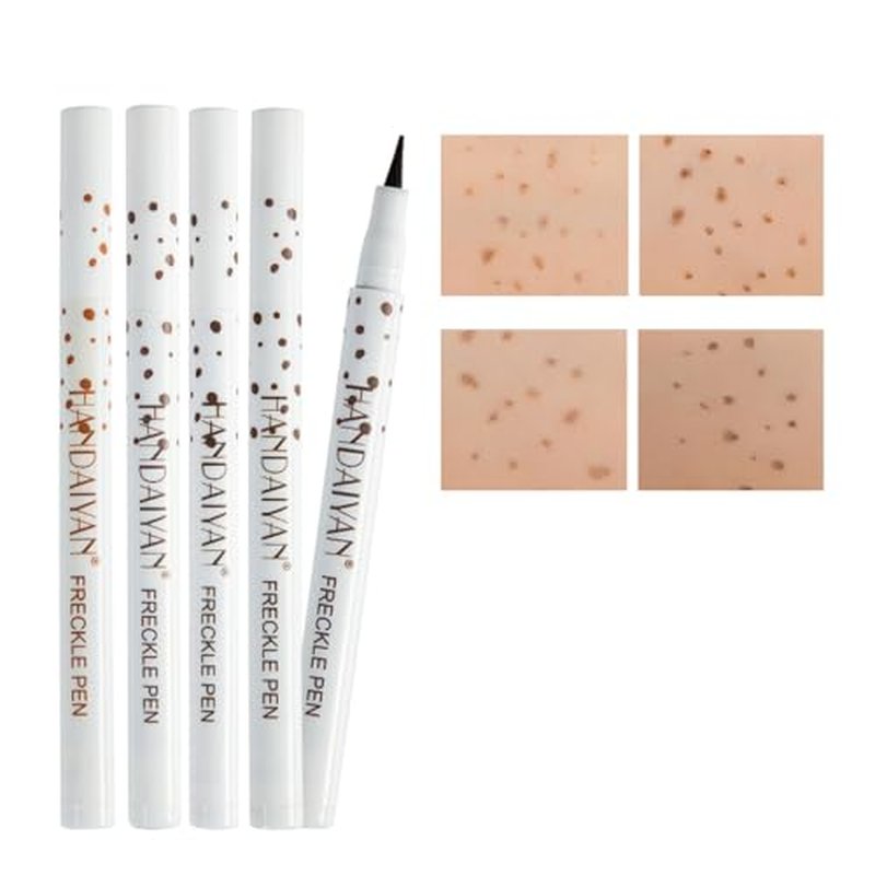 4 PCS Freckle Pen,Natural Lifelike Faux Fake Freckles Makeup Pen,Waterproof Long Lasting Quick Dry (01 Light Brown+02 Natural Coffee+03 Chestnut+04 Dark Brown)