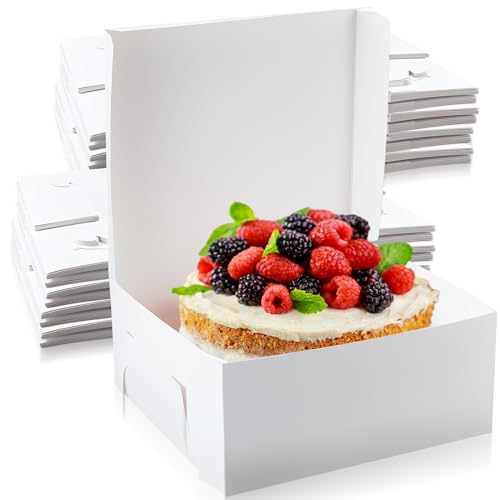 Ireer 50 Pack White Cake Boxes 16 x 16 x 6 Inch Bakery Transport Containers