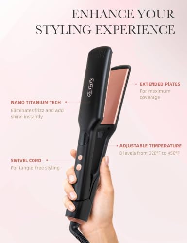 Flat Iron Hair Straightener with Digital Display & Wide Plates - Fast, Frizz-Free Styling