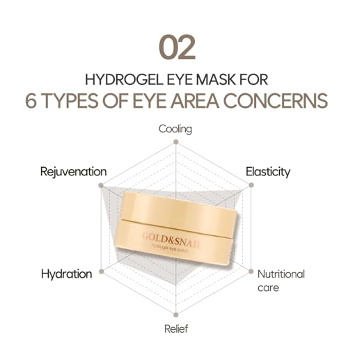 Petitfee Gold & Snail Hydrogel Eye Patch 60ea (30pairs) - 24k Gold Snail Eye Mask for Firming, Healthy Skin, Hydrating, Skin Elasticity, Snail Secretion Filtrate, Bamboo Extract, Green Tea Extract
