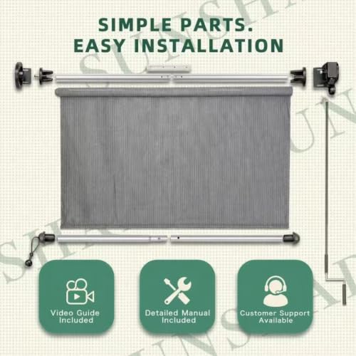Outdoor Retractable Roller Shade 8ft x 8ft Light Gray Cordless Patio Blind