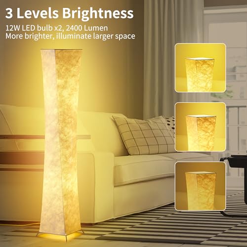 Dimmable 64-Inch Floor Lamp with Foot Switch - Adjustable Brightness, White Fabric Shade