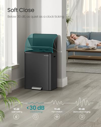 SONGMICS Stainless Steel Trash Can 2 x 8 Gallon, Black - Version 2
