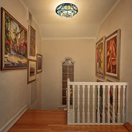 ARTZONE Tiffany Ceiling Light - 12 Inch Stained Glass Flush Mount for Bedroom & Living Room