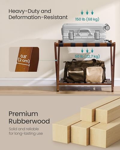 Coffee Brown 2 Pack Solid Wood Luggage Racks with Storage Shelf - No Assembly Needed
