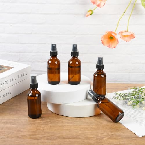 2oz Amber Glass Spray Bottle with Fine Mist Sprayer - Essential Oils & Travel