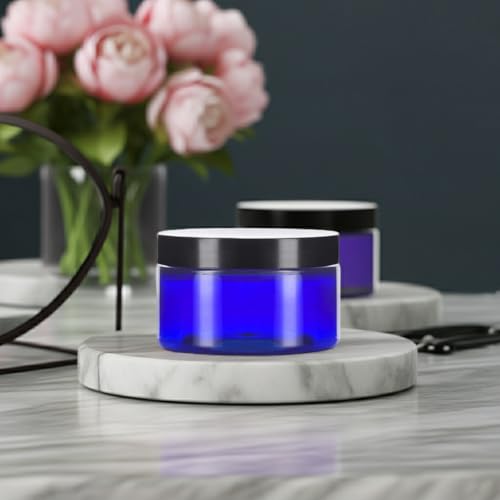 12 Pack 6oz Cobalt Blue PET Plastic Jars with Black Lid - Storage Containers