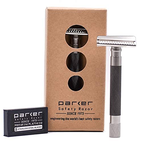 Parker Semi-Slant Double Edge Safety Razor - Graphite Finish with 5 Blades