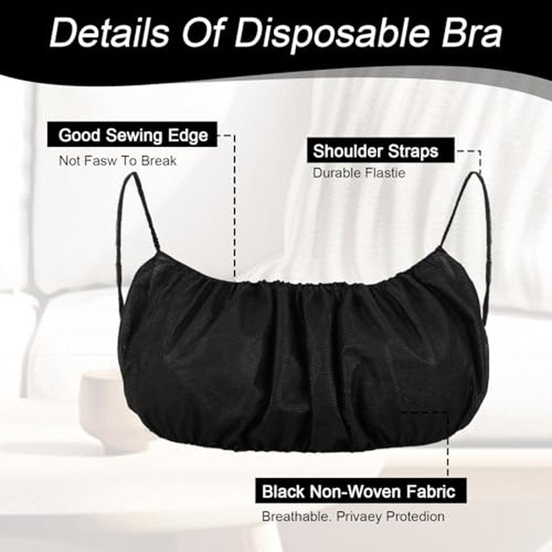 100Pcs Disposable Nonwoven Bras for Women, Black Bra for Travel, Disposable Underwear for Sunless Spray Tan Spa Salon Top Garment, Towel Bra