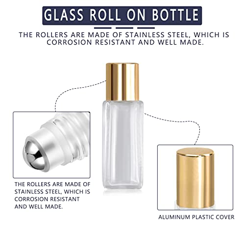 wifreo 40 Pcs 5 ml Glass Roll On Bottle for Essential Oils, Clear Perfume Sample Bottles with Stainless Steel Roller Ball, Portable Practical