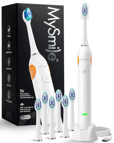 MySmile UC605 Electric Toothbrush Pearl White - 80+ Day Battery, 6 Heads & 48,000 VPM