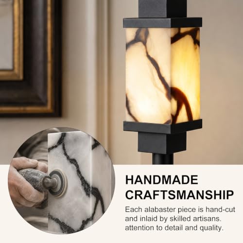 Black 62-Inch Modern Alabaster Floor Lamp with Night Light - Living Room Decor