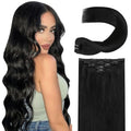 Clip in Remy Human Hair Extensions 20 Inch Straight Natural Black 1B - 5 Pack