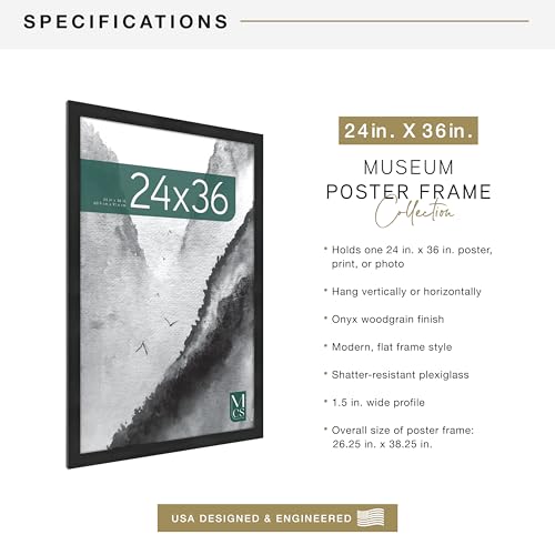 24x36 Poster Frame - Onyx Woodgrain Finish, Museum Style, Single 1-Pack