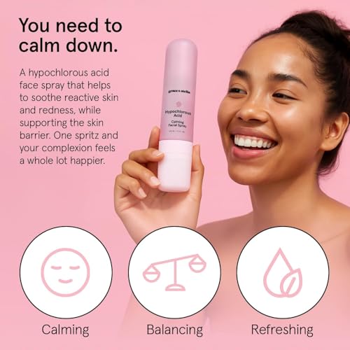 grace & stella Hypochlorous Acid Spray for Face - Body Acne Spray - Gentle Face Mist to Calm Redness & Flare-Ups Back Acne - Soothing Facial Mist for Sensitive Skin - Travel Size (60 ml/2 fl oz)