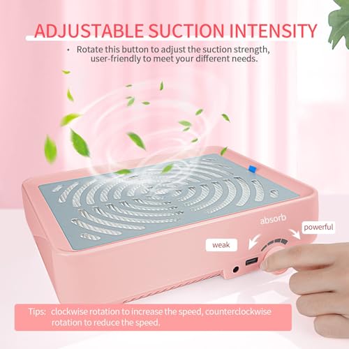SAVILAND Pink Nail Dust Collector with Lamp 40W Vacuum for Salon & Home Use