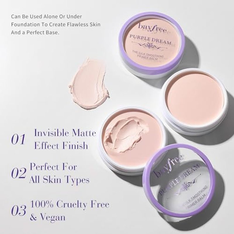 bayfree Silk Smoothing Primer Balm, Poreless Primer for Smooth & Flawless Skin, Long Lasting, Soft Texture, Matte Finish, Fills in Pores and Fine Lines, 0.35 oz