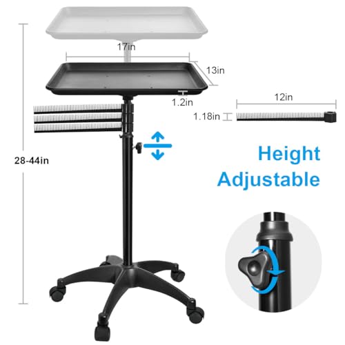 Black Salon Rolling Cart with 3 Hair Racks & Height Adjustable Tray