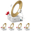 4 Inch Dimmable LED Recessed Light Kit with J-Box, Brass Trim, 5 Color Options – Ultra Thin Slim Canless Design