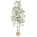 8ft Artificial Eucalyptus Tree with Woven Basket – Realistic Faux Indoor Outdoor Plant