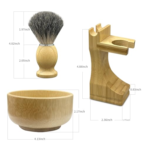 Men's Shaving Kit with Badger Brush, Bamboo Bowl & Stand - Wet Shaving Set