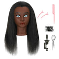 Mannequin Head with Stand - 22 Inch Human Hair for Hairdressing Practice - Deak Black