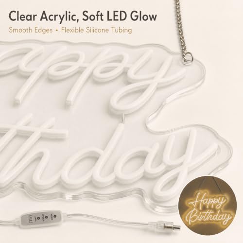 Happy Birthday Neon Sign 22x16.9in Dimmable Warm White LED Light - 12V Version